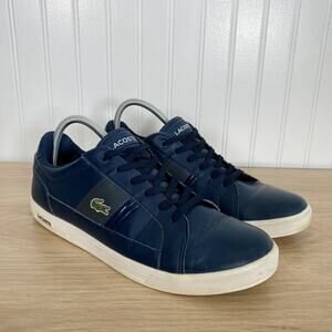 Lacoste Mens Shoes Size 9.5 Faux Leather Navy Blue Europa LCR Sneakers Low Top